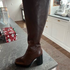 Brown Leather Knee-High Boots